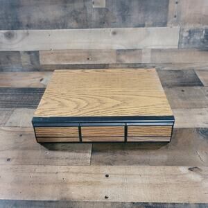 Vintage Cassette Tape Storage Case Faux Wood Finish 3 Drawer Hold Up To 36 Tapes
